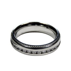 Inox Women's Polished Stainless Steel Ring with Cubic Zirconia Accents